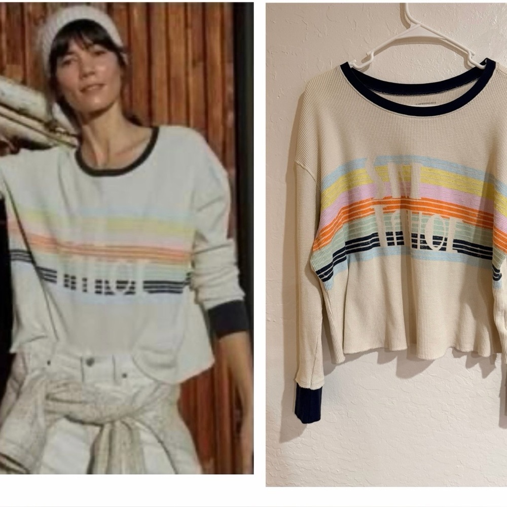 Anthropologie Cream Ski Tahoe Graphic Tee Top size S